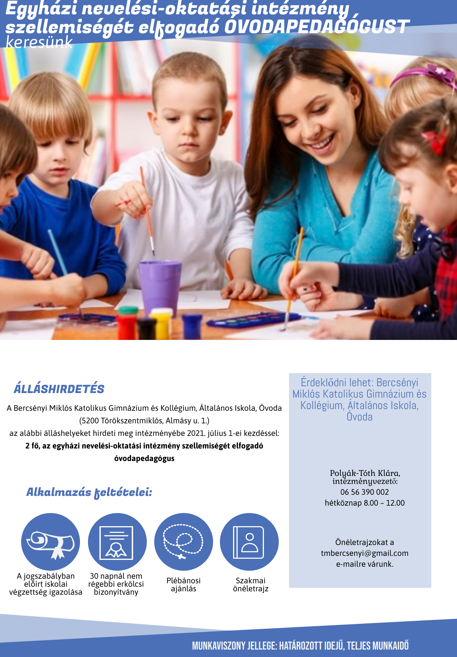 álláshirdetés óvodapedagógusok részére