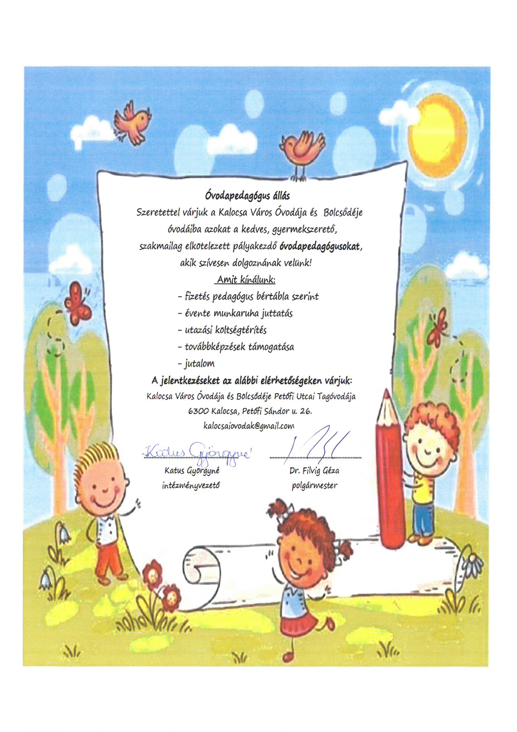 Óvodapedagógus állás.