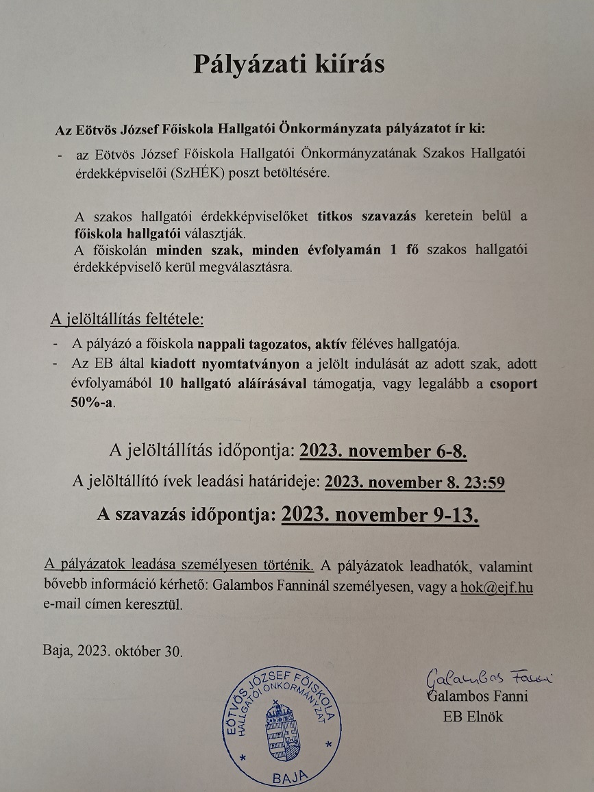 HÖK pályázati kiírás