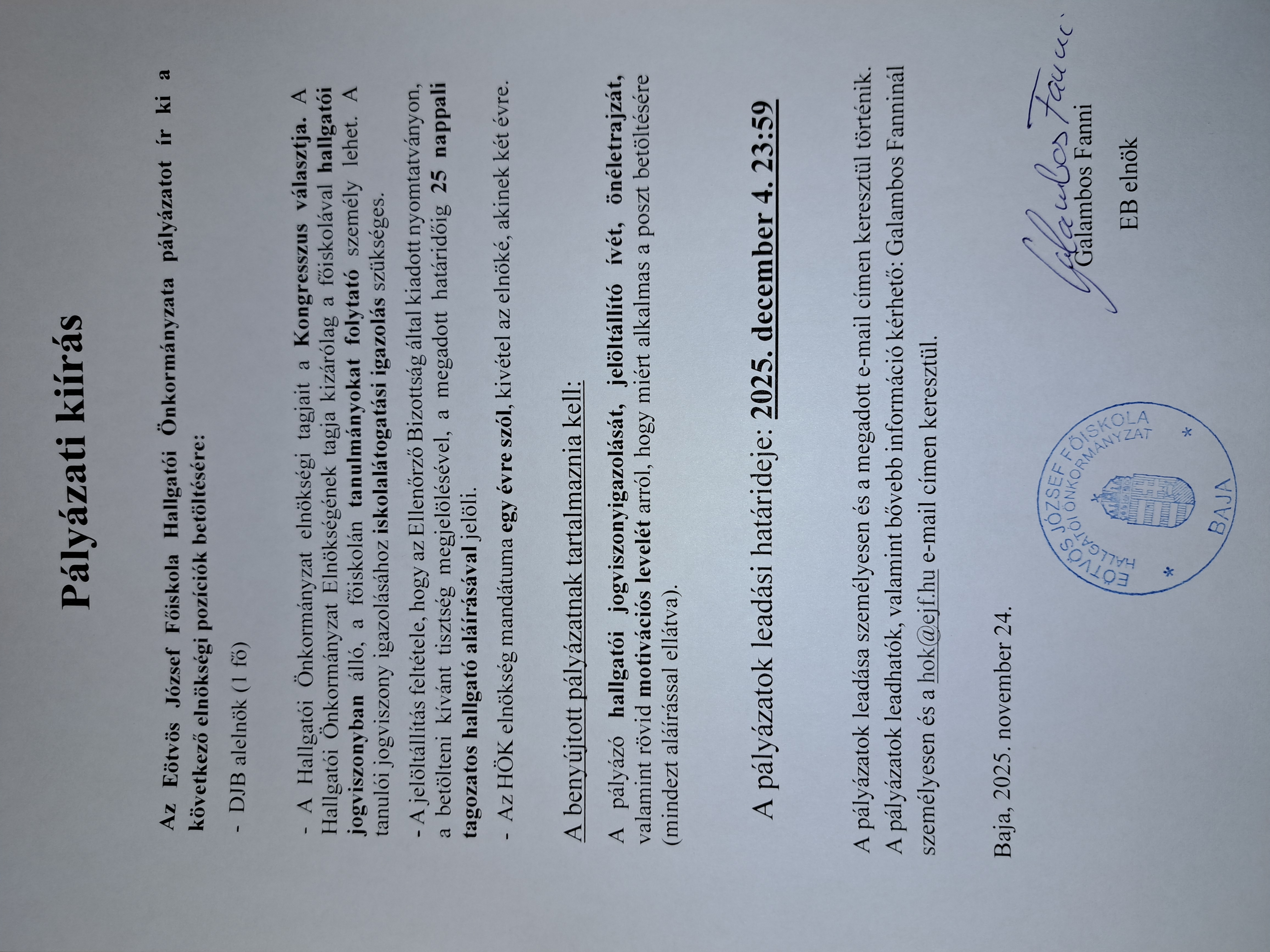 HÖK pályázati kiírás