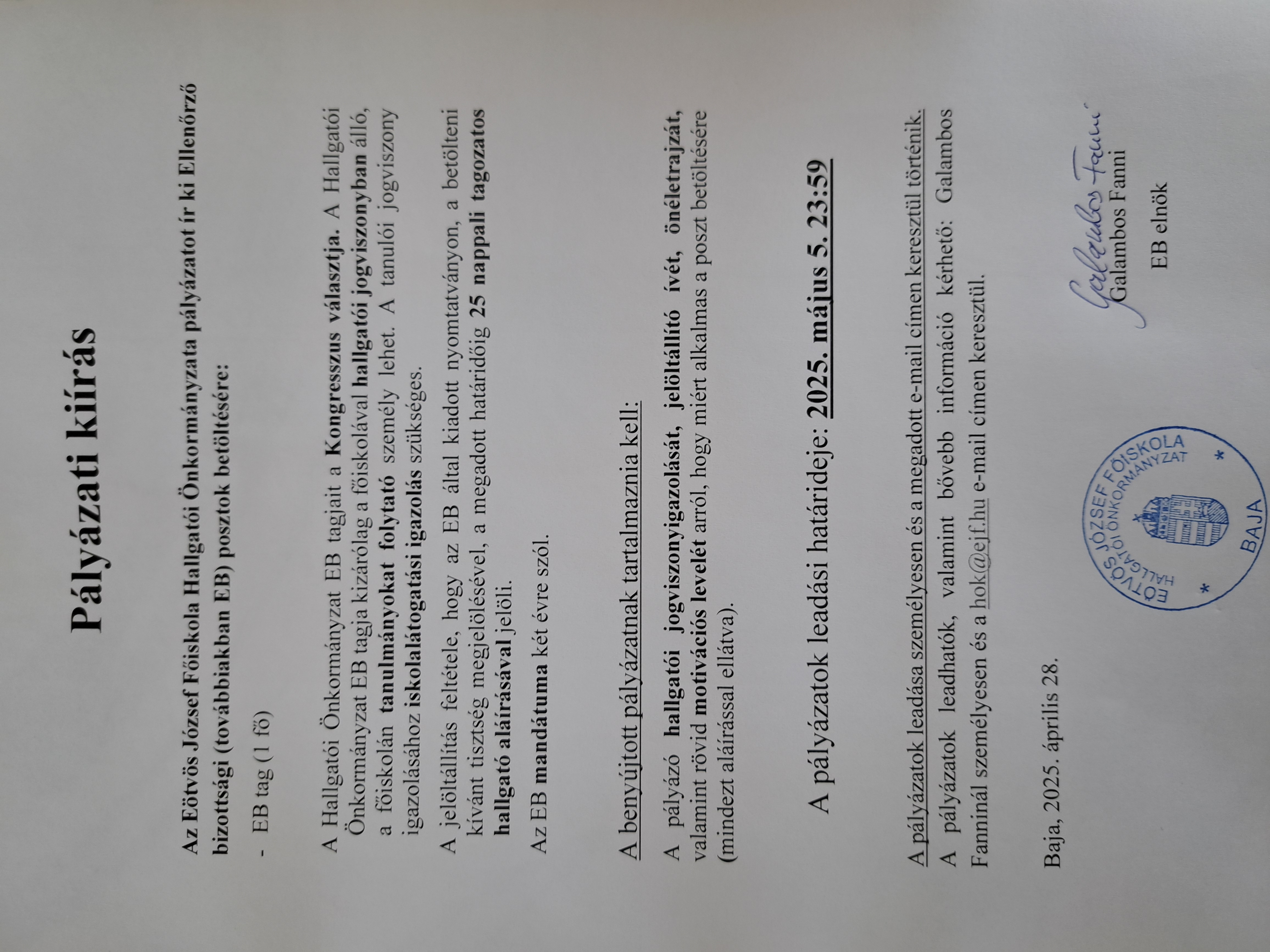 HÖK pályázati kiírás