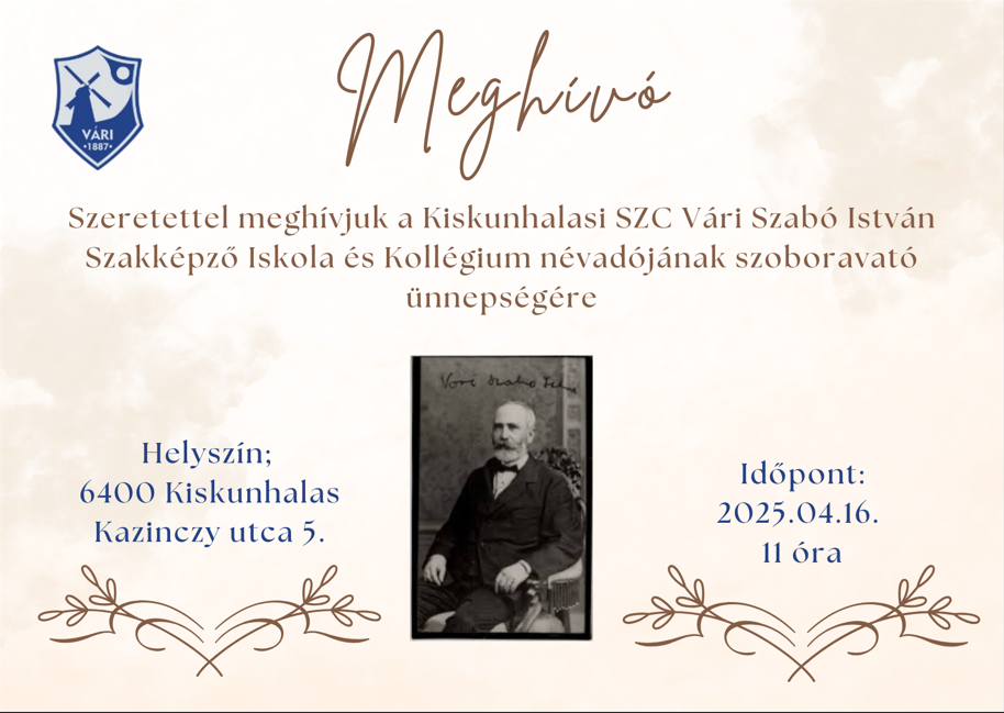 Meghívó szoboravató ünnepségre.