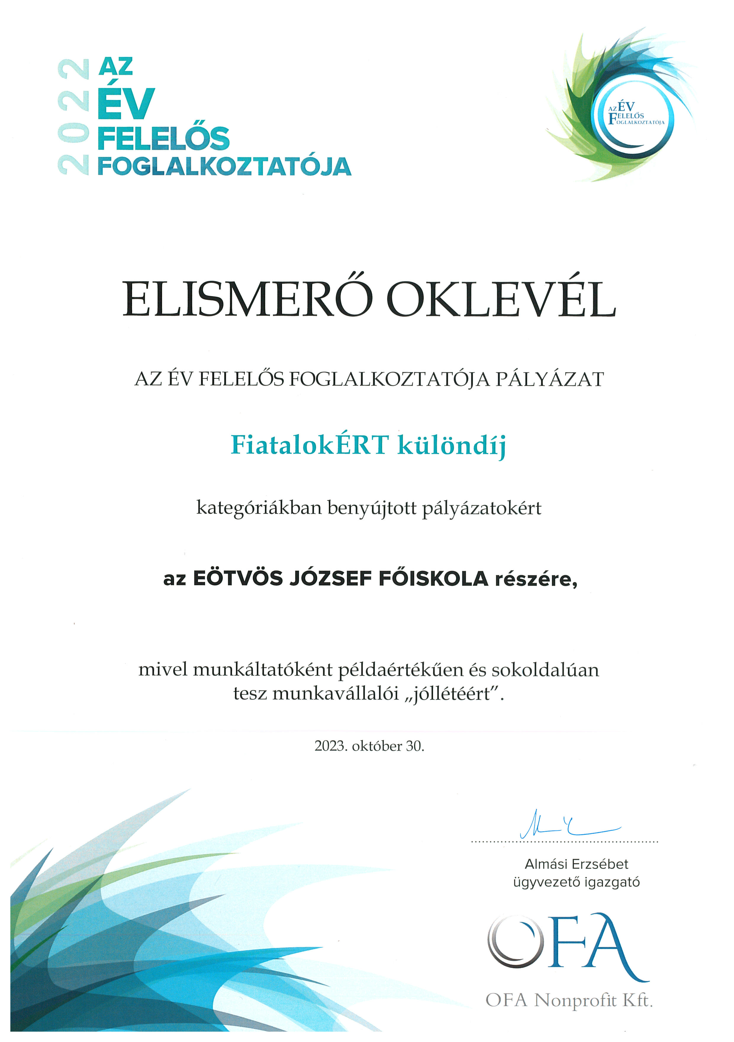 Elismerő oklevél.
