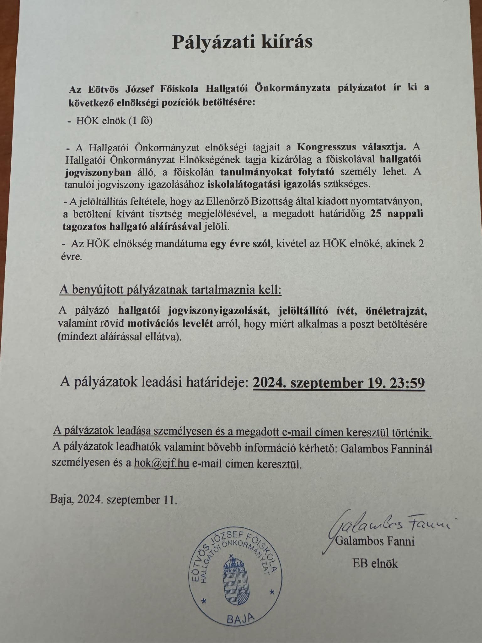 Pályázati felhívás - HÖK