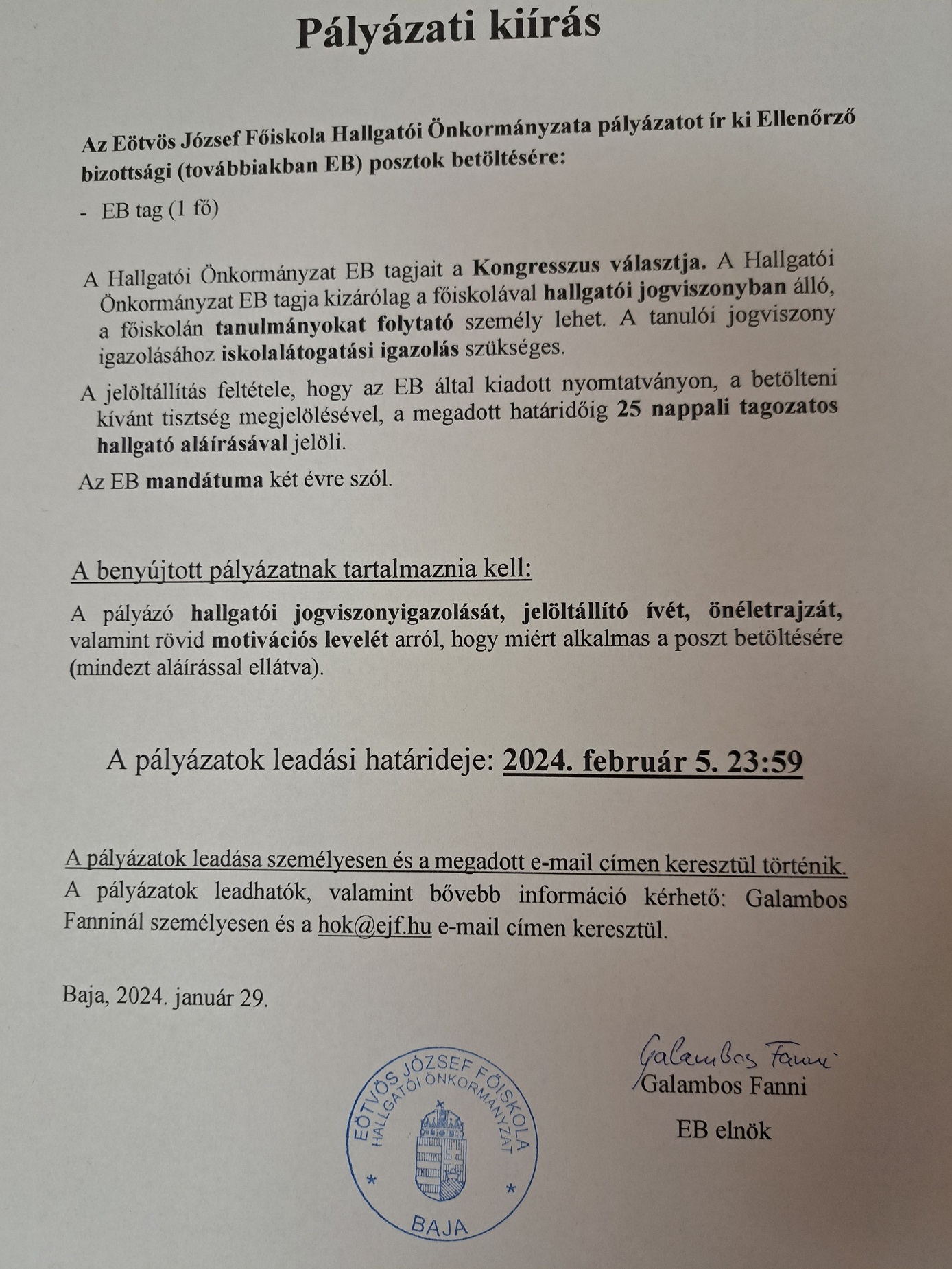 Pályázati felhívás - HÖK