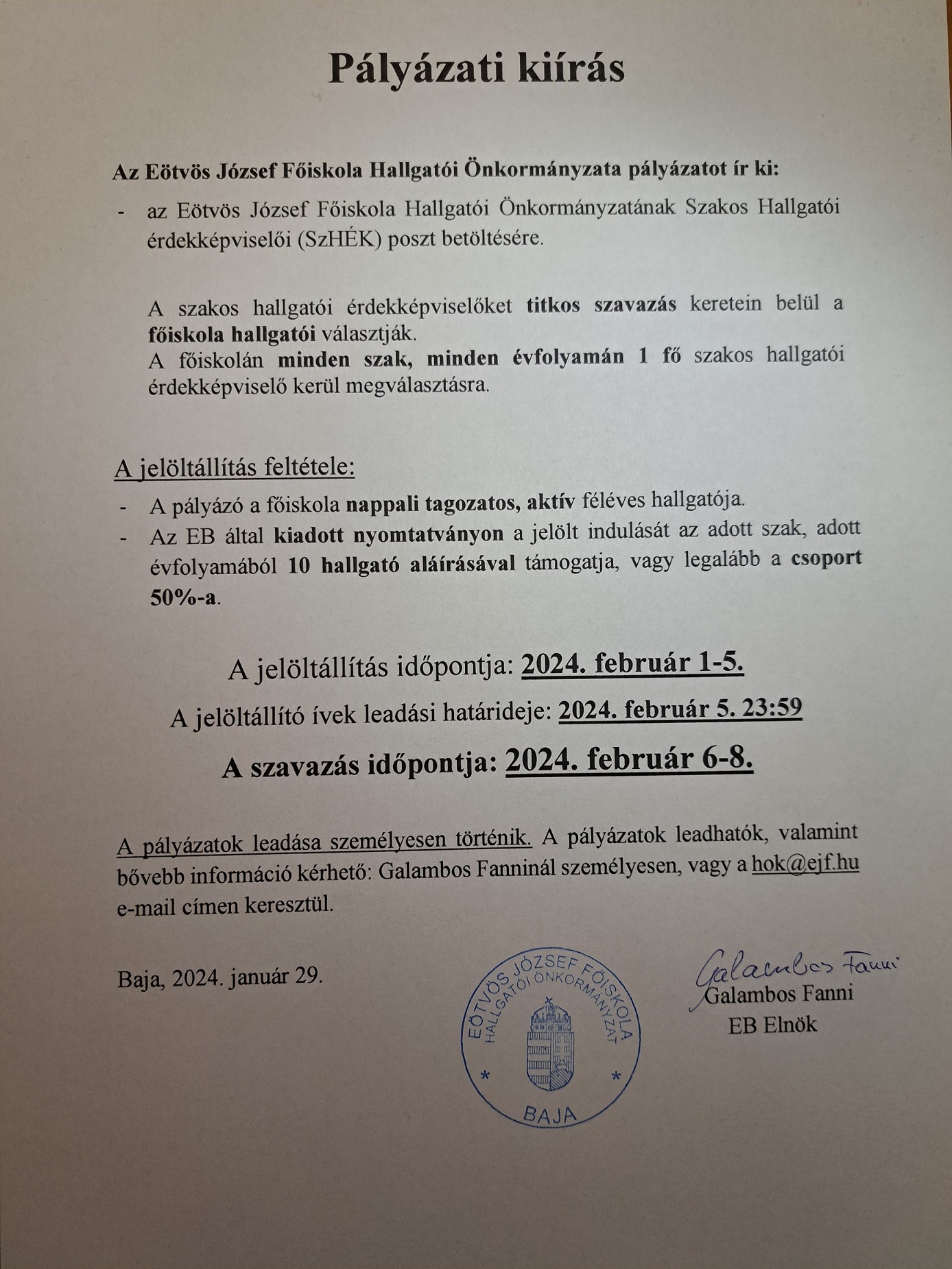 Pályázati felhívás - HÖK