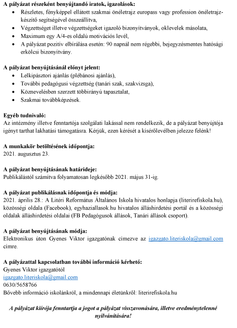 Álláshirdetés második része.