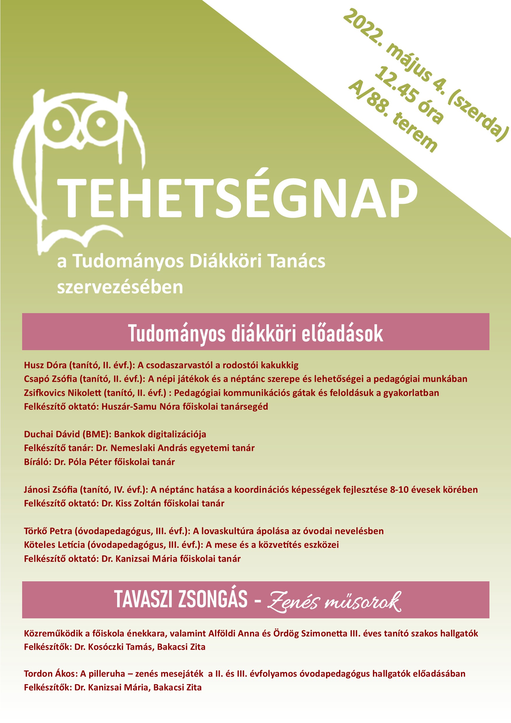 Tehetségnap részletes programja.