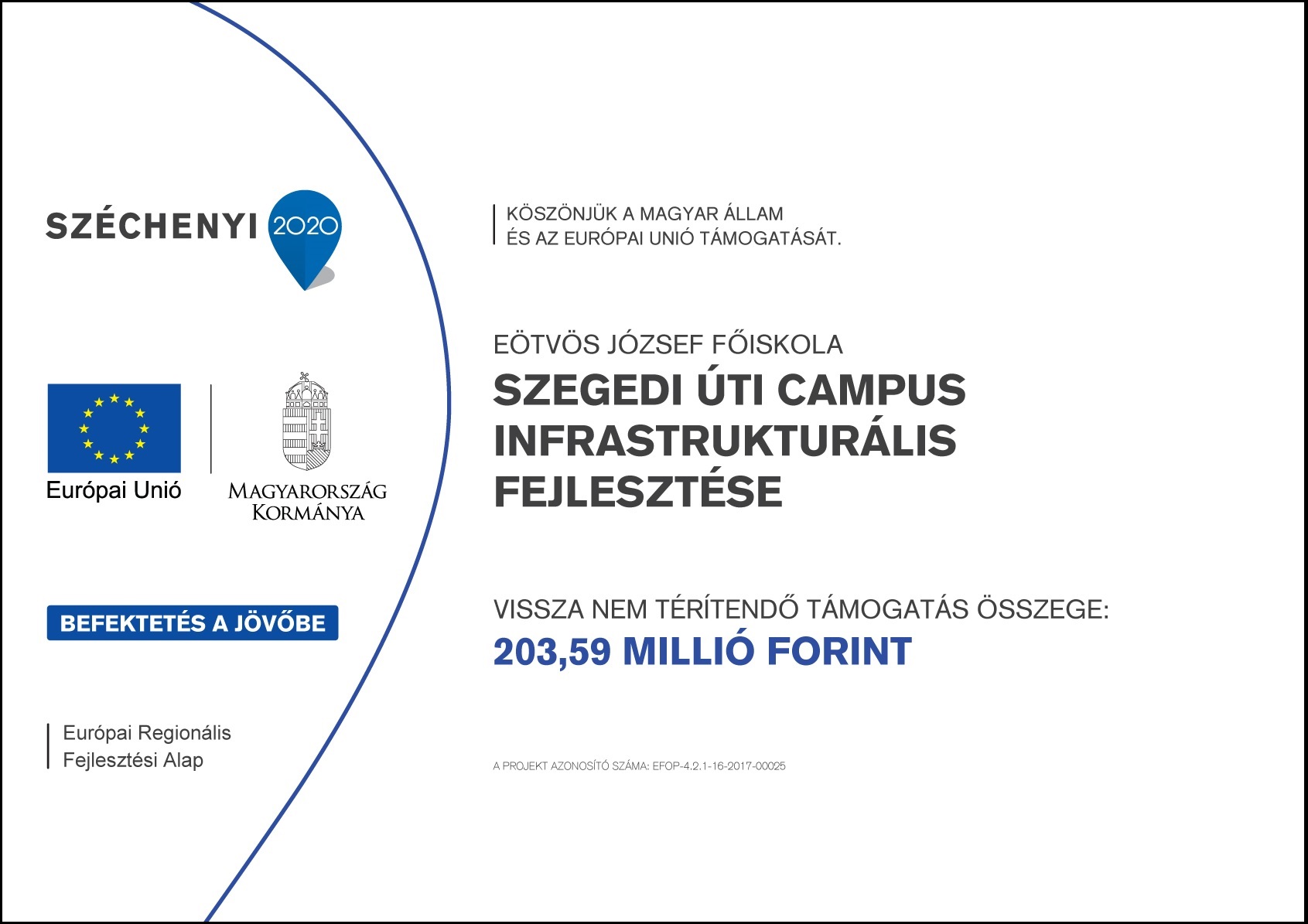 C tipusú tájékoztatási tábla a projektadatokkal.