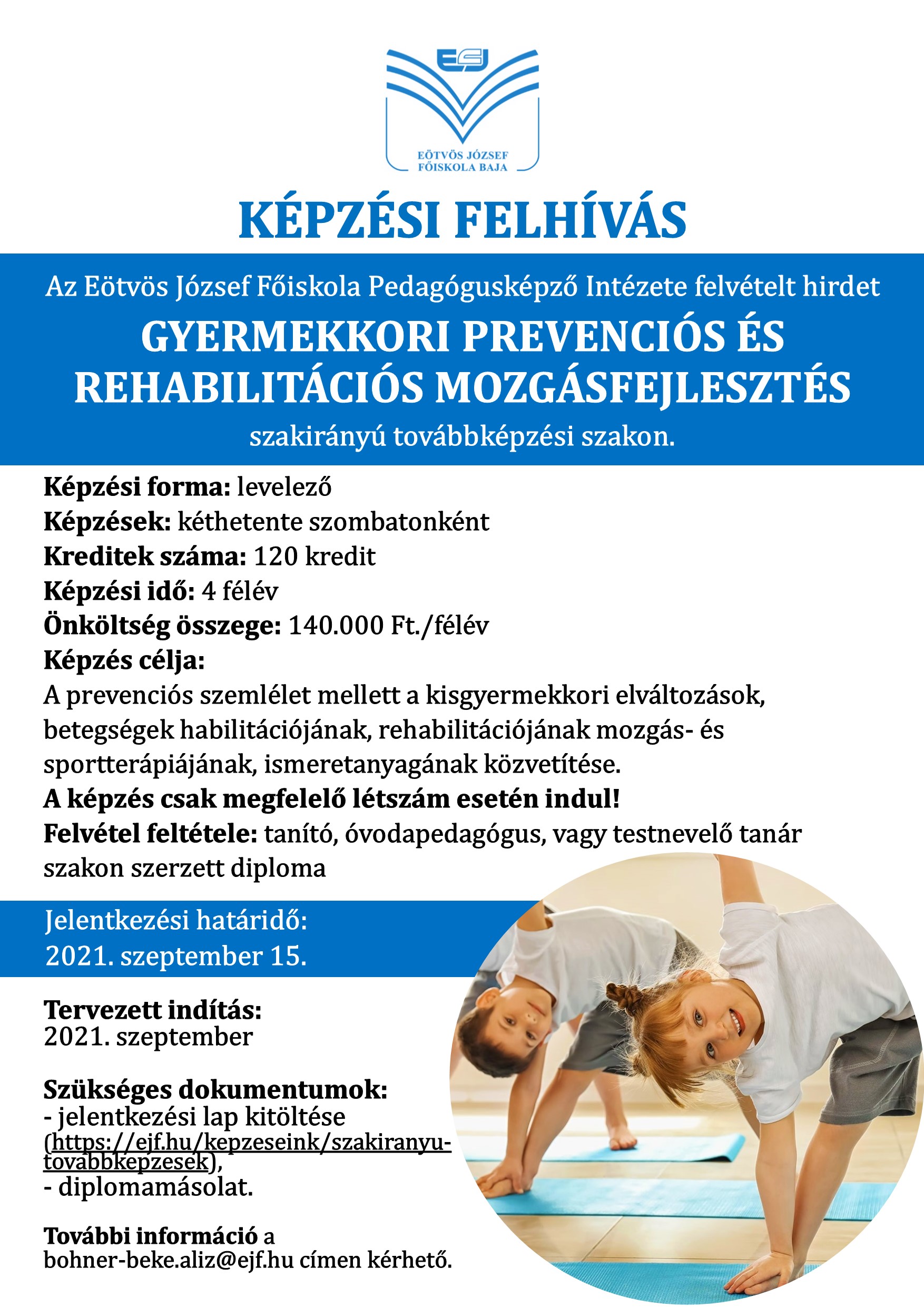 Gyermekkori prevenciós és rehabilitációs mozgásfejlesztés szakirányú továbbképzési szak