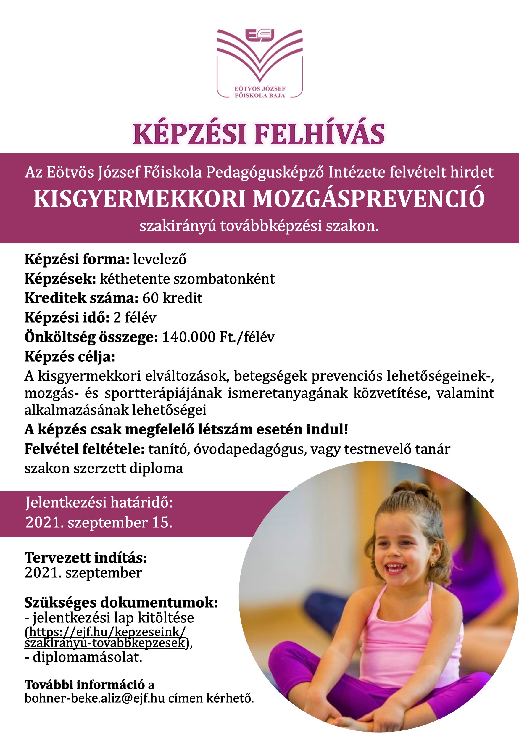 Kisgyermekkori mozgásprevenció szakirányú továbbképzési szak