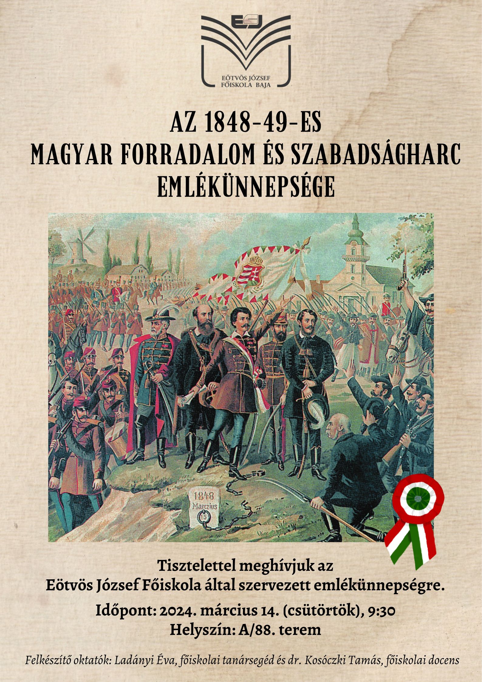 Március 15-i ünnepség a főiskolán.