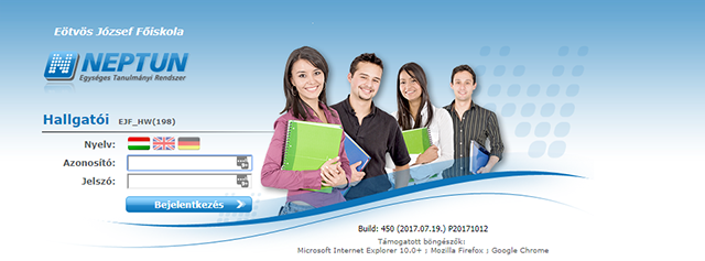 neptun login képernyő hallgató webhez