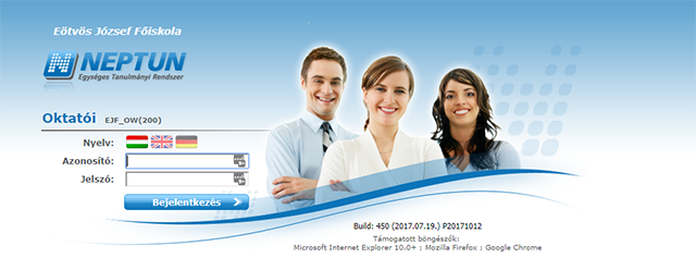 neptun login képernyő oktatói webhez