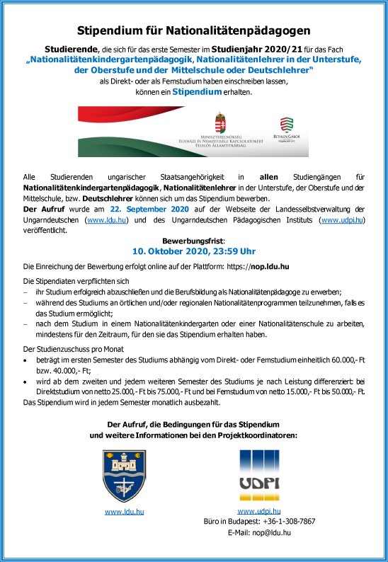 Nemzetiségi ösztöndíjpályázat felhívása