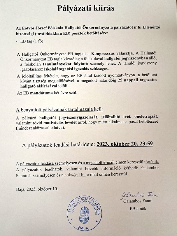 Pályázati felhívás - HÖK