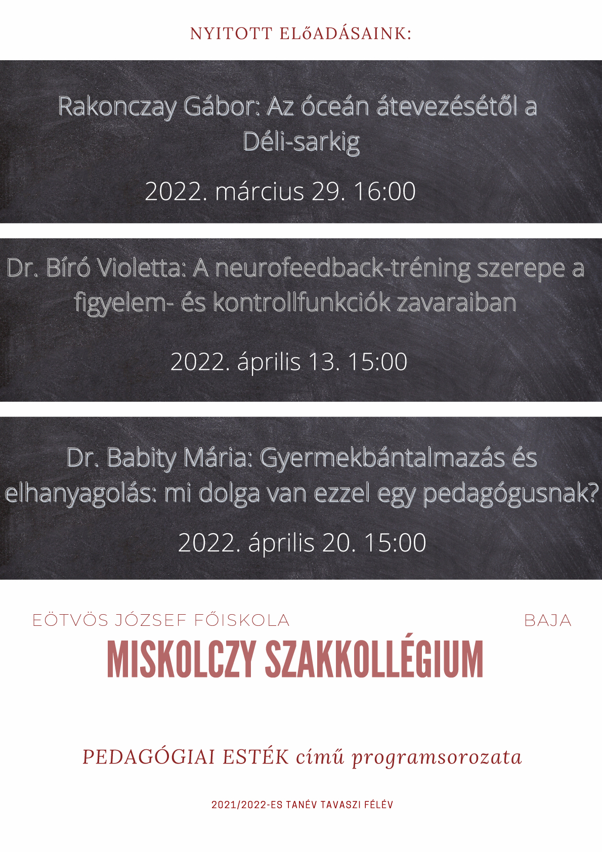 Miskolczy Szakkollégium - 2021/2022-es tanév tavaszi félév