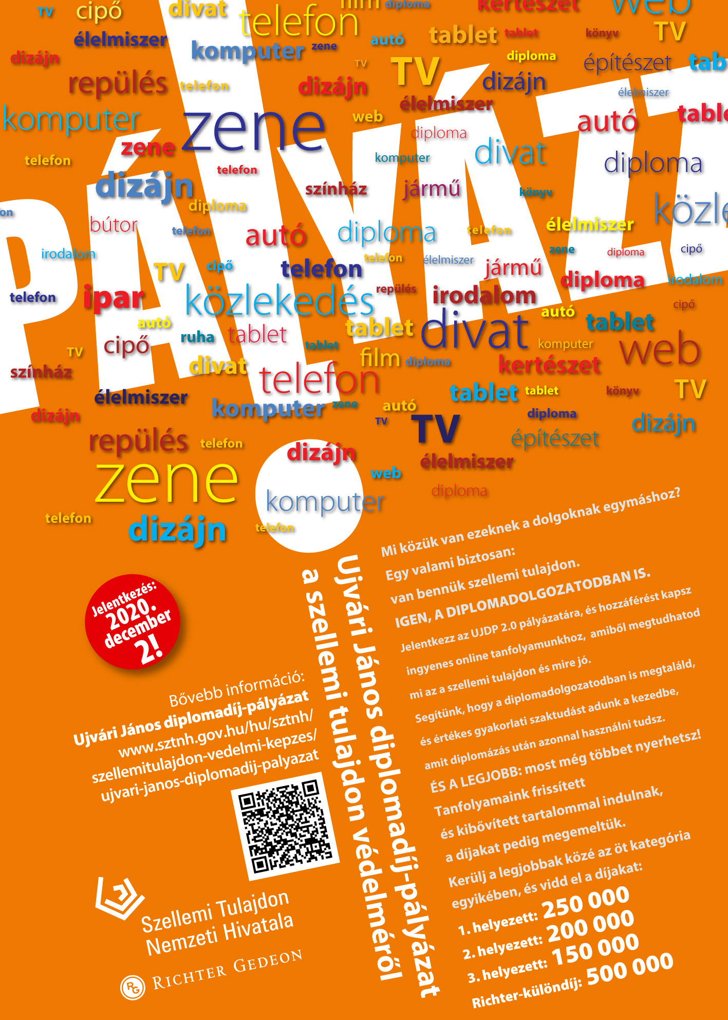 Ujvári János diplomadíj-pályázat felhívás plakátja.