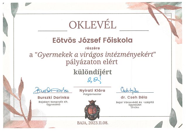 Elismerő oklevél.